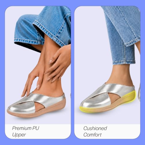 Image of FAUSTO Women Criss Cross Strap Design Perforated Slip On Shoes | Back Open Casual Shoes for Office, Outdoor, Party
