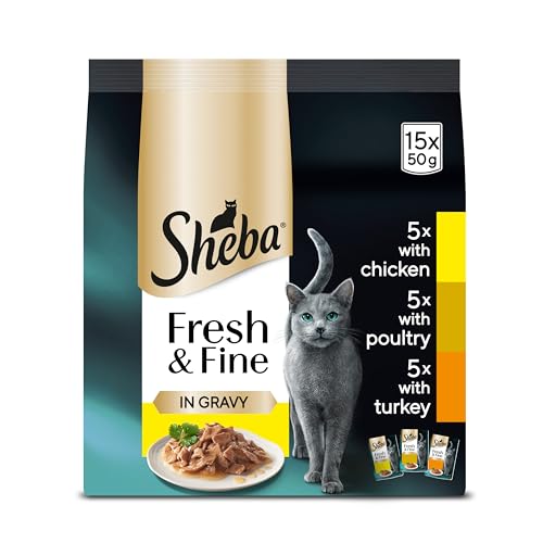 Image of Sheba Cat Wet Food - Fresh and Fine - Cat Pouches Poultry in Gravy -3 x 15 x 50 g