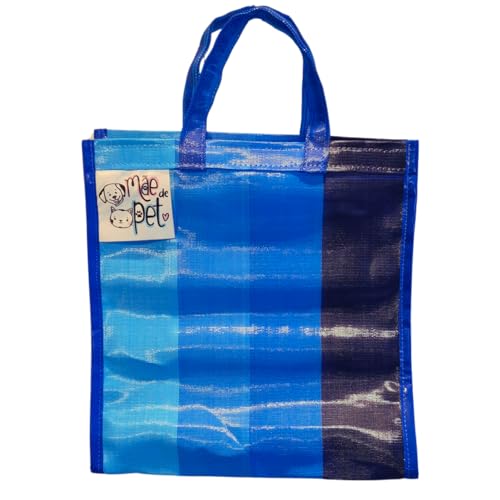 Sacola Reutilizável 37x37x16cm | Suporta 25kg | Colorida, Sustentável e Personalizada com Frases | Presente | Praia | Feira | Mercado (Mãe de Pet, Azul 4 Tons)