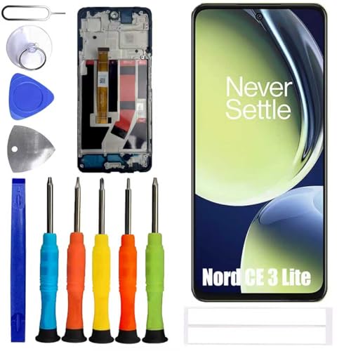 ERYNK LCD Display Für OnePlus Nord CE 3 LITE 5G [mit Rahmen] [mit Fingerabdrücken] [6.72 Zoll] LCD Display Touch Screen Digitizer with Werkzeugsatz