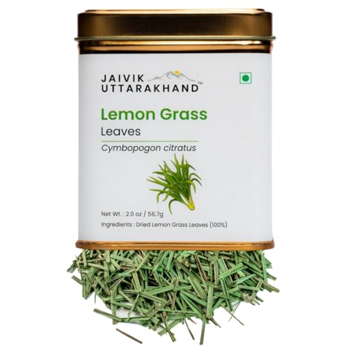 Image of Jaivik Uttarakhand - Lemongrass Herbal Tea Leaves (56.7 g), Dry Leaves, Flower Based Decaffeinated Loose Leaves, Fever Grass, Pack of 1 Tin Box