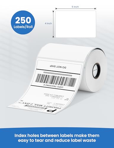 Image of Phomemo 4x6 Shipping Labels for D421R Printer Only, 250 Labels per Roll, Thermal Shipping Labels with RFID Chip, Smart Auto-ID & One-Click Calibration, Shipping Supplies for Small Business & Home