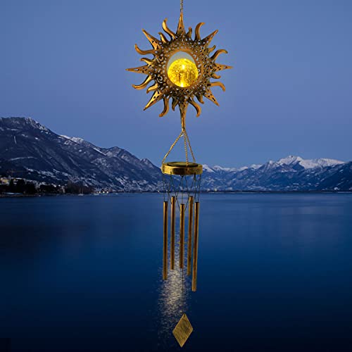 Sun Crackle Glass Ball Wind Chimes, Solar Wind Chimes Outdoor Decor Gardening Gifts Birthday Gifts For Mom Gifts For Women Gifts For Grandma, Sun Chimes Sun Gifts Sympathy Gifts #TOP4