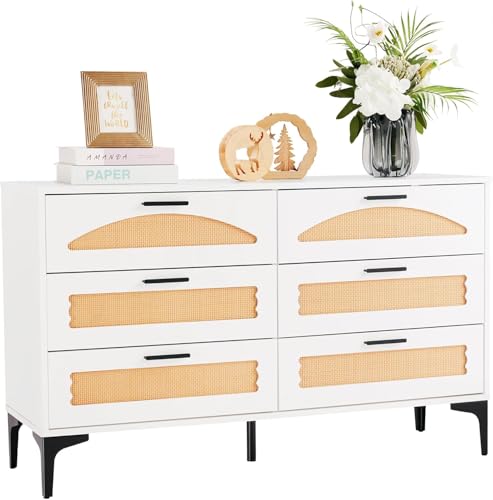 Mericonia 6-Drawer Boho Bedroom Dresser with Metal Legs