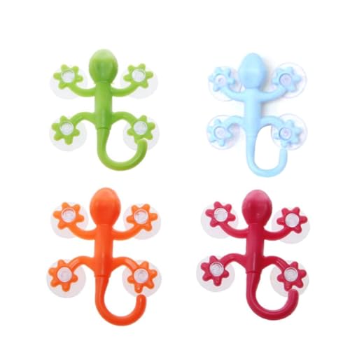 Ventosas de ducha | Potente gancho de cuatro ventosas Gecko | Gecko Potente gancho de cuatro ventosas, decoración de colgador de pared para baño, cocina, pasillo, sala de estar, color