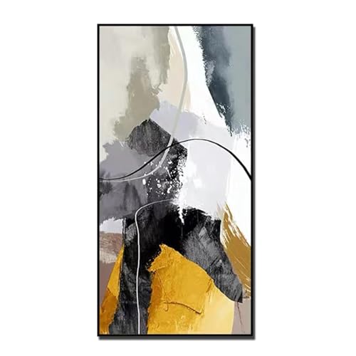 Peinture a l'huile sur toile abstraite de haute qualite avec cadre noir 75x150cm