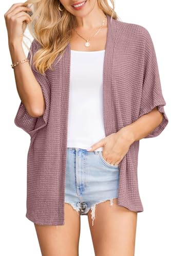 Image of STYLEWORD Women's Summer Fashion Cardigan Lightweight Short Sleeve Beach Cover Up Kimonos