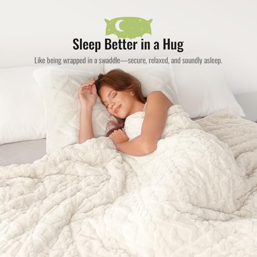Image of Uttermara Weighted Blanket for Adults Twin Size 12lbs 48x72 inches, Dual Sided Soft Jacquard Sherpa Weighted Blankets, Thick Heavy Blanket for Sleeping and Calming, Cream White