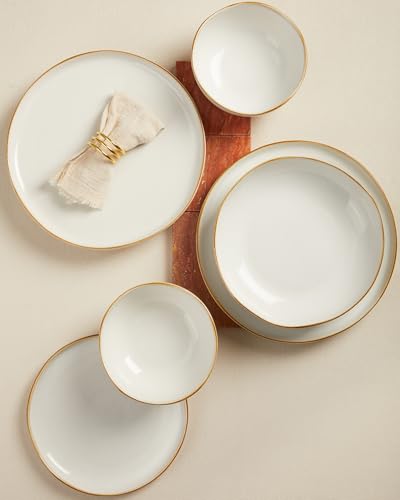 Image of Extra Large Dinnerware Set for 12, 36 Pieces Ceramic Plates and Bowls Set, Kitchen Dish Set, Microwave & Dishwasher Safe Dishware, Ocean-Inspired Stoneware for Big Gatherings, White