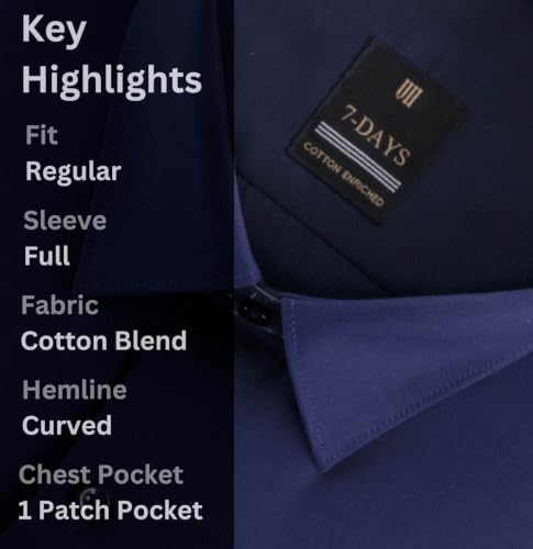 Image of 7-DAYS Men's Premium Formal Shirt - Cotton Rich, Regular Fit, Full Sleeve, with Pocket, Durable & Easy Care - Perfect for Office & Everyday Wear