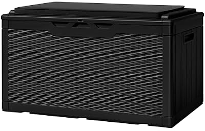 Greesum 100 Gallon Resin Deck Box Large Outdoor Storage with Cushions for Patio Furniture, Garden Tools, Pool Supplies, Weatherproof and UV Resistant, Lockable, Dark Black