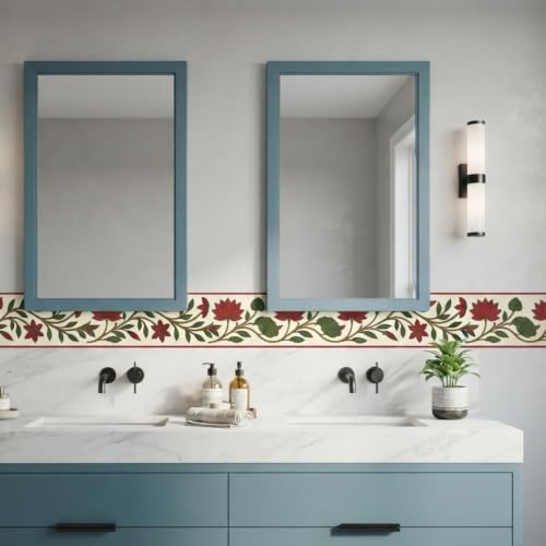 Image of Decorative Peel and Stick Wall Border Sticker 4 Inch x 4 Feet | Waterproof Self Adhesive PVC Wallpaper Border | Floral, Vintage & Traditional Designs | Wall Trim for Home Decor, VWB3