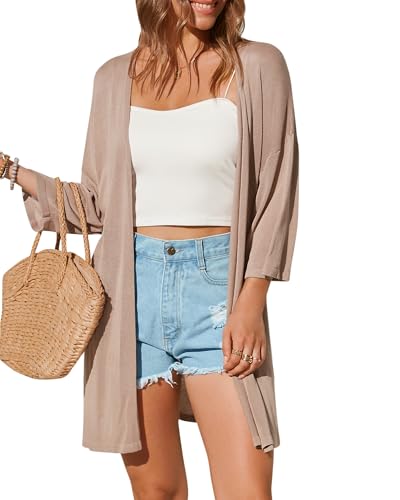 Arach&Cloz Damen 2025 Strickjacke Lang Leicht Casual 3/4 Ärmel Open Front...