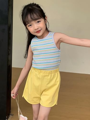 Image of BINIDUCKLING Toddler Tank Top Girls Summer Cute Striped Sleeveless Top 24 Months-8 Years