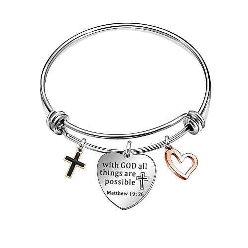 Jqfen Religious Gift Inspirational Bracelet For Women Prayer Christian Bible Verses Bangle - With God All Things Are Possible #TOP23