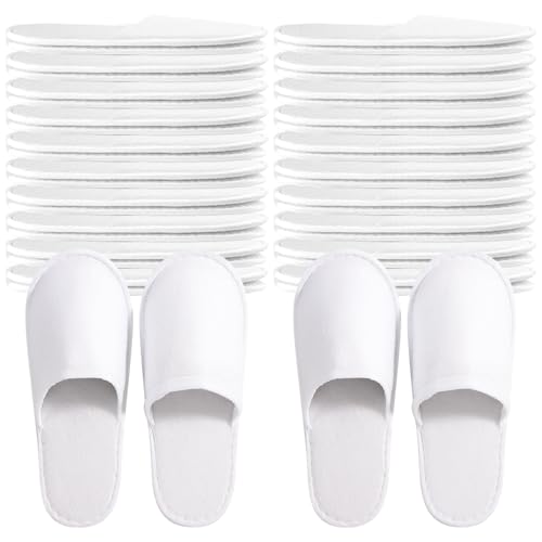 Taimimy 20 pares de pantuflas de hotel blancas para mujer y hombre, antideslizantes, desechables, zapatillas desechables, para invitados, dedos cerrados, zapatillas unisex de rizo para hotel