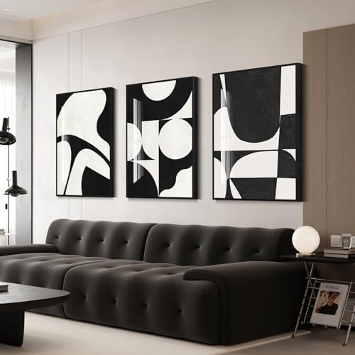 QKF Black White Crystal Textured Abstract Framed Canvas Wall Art Set by QKF - Used condition - US$64.53