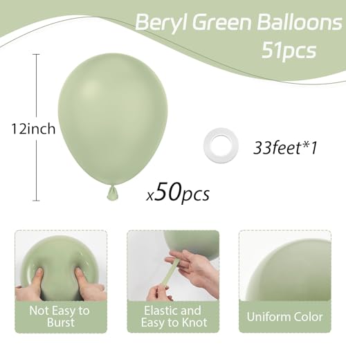 Image of Sage Green Balloons 12 inch, Dusty Green 50pcs Party Balloons | Wedding, Engagement, Bridal Shower, Baby Shower, Birthday Party Decorations