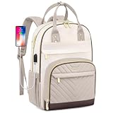 Laptop Backpack for Women Work Bag - 15.6 inch Travel Backpack Purse with USB Charger College Bookbag Waterproof Cute Casual Daypack Fashion Business Computer Backpacks for Teacher Nurse Beige Nude