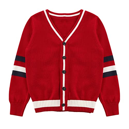 Girls School Uniforms Long Sleeve Sweater Striped Print Cardigan Outerwear Button Closure Front Knitting Tops2