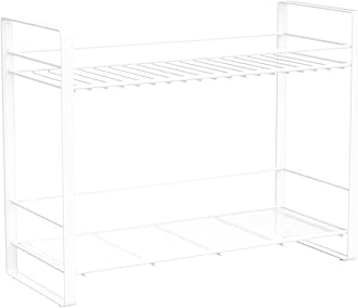 Decorlay Metal 2-Tier Kitchen Organizer Spice Rack | Bartan Stand | Jars and Bottle Holder | Storage Rack For Kitchen - White | Countertop, Tabletop