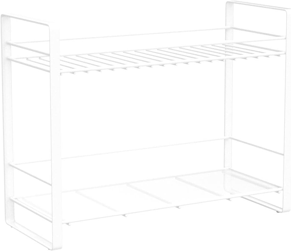 Decorlay Metal 2-Tier Kitchen Organizer Spice Rack | Bartan Stand | Jars and Bottle Holder | Storage Rack For Kitchen - White | Countertop, Tabletop