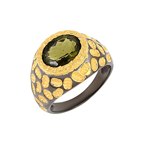 Bague en moldavite verte et or, votre bijou bohème chic au quotidien