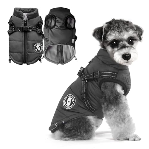 showyond 小型犬 服 冬 ハーネス付き犬服 一体型綿入れを牽引する 犬 ベスト 綿服コート 中型犬 服 お散歩 軽量 着脱簡単 秋 冬 防寒 防水ジャケット 暖かい ペット服