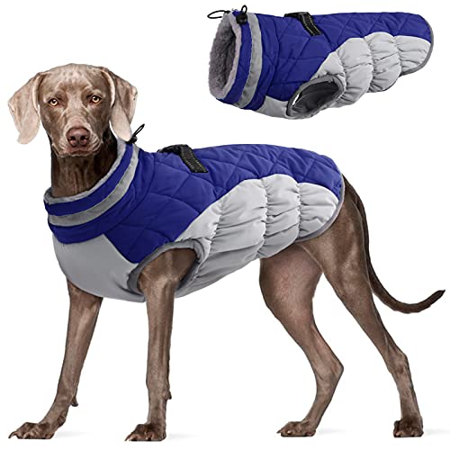 FUAMEY Dog Coat for Large Dogs,Waterproof Dog Winter Jacket with Harness Built in Puppy Cold Weather Coats Reflective Pet Vest with Zipper Warm Fleece Dogs Snowsuit Windproof Blue XXXL XXXL(