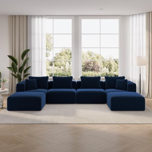 Image of Novilla 141 inch Modular Sectional Sofa, U Shape Freestyle Sectional Couch, Modern Cloud Design with Smarts Coil Support, Boneless Sectional Couch for Living Room Apartment, No Assembly Required, Blue