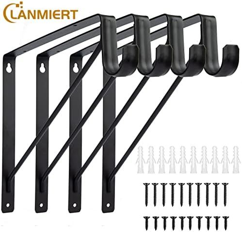 4 Pack Closet Shelf & Rod Brackets, Heavy Duty Closet Shelf Bracket with Rod Support, 11”x11”, 1-3/8” Dia Black Wall Mount Clothes Hanger Closet Pole Support Bracket for Shelf Storage and Closet Rod