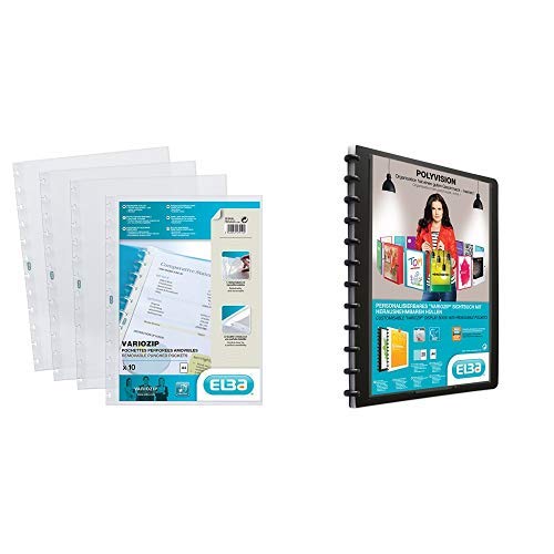 ELBA 100206869 Prospekthüllen 10er pack mit vario-zipp-Prinzip manageMe! Ersatzhüllen oben offen glasklar & ELBA 100421115 Kunststoff-Ringmappe polyvision DIN