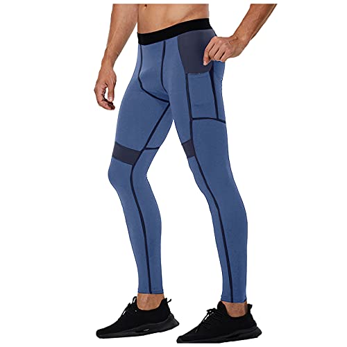 Hatop Men s Yoga Leggings with Pockets Athletic Sports Running Tights Compression Pants for Workout Fitness Cycling Blue
