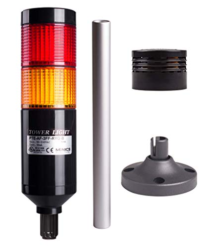 MENICS PTE-APB-202-RY-B, Tower Light Kit, 56mm Modular LED, Red/Yellow Lens 2 Stacks, Steady, Black Body, 25