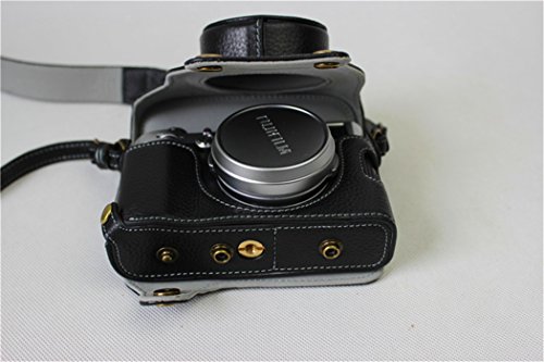 X100F Case, Bolinus Handmade Genuine Real Leather Fullbody Camera Case Bag Cover For Fujifilm X100F Bottom Opening Version + Neck Strap + Mini Storage Bag -Black #TOP3