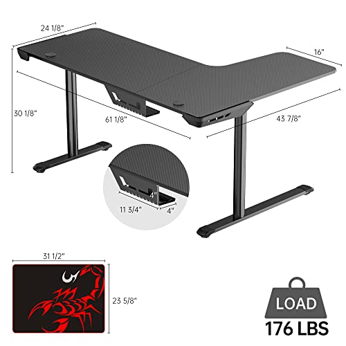 EUREKA ERGONOMIC 60-Inch L-Shaped Gaming Desk for Home Office & PC Setup – Space-Saving, Easy Assembly, Includes Mouse Pad & Cable Management, Left-Side Design, Black