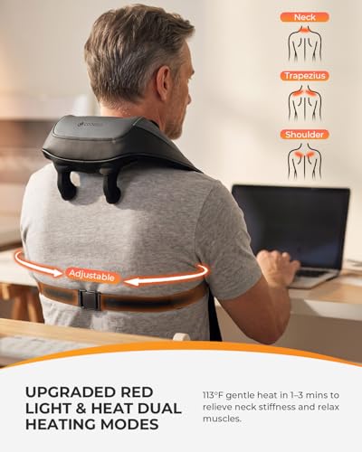 Image of CooCoCo Red Light Neck Massager with Heat, Cordless Shiatsu Massage