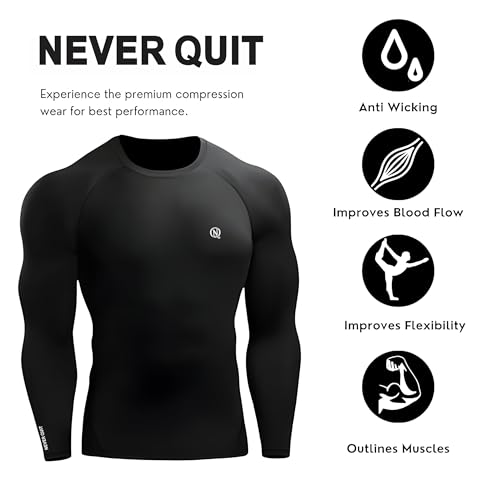Image of NEVER QUIT Men /Women Compression T-Shirt Top Plain Athletic Fit Multi Sports Cycling, Cricket, Football, Badminton, Gym