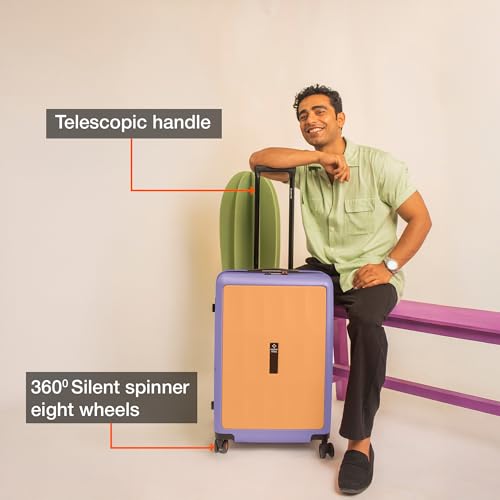 Image of Nasher Miles Zanzibar TSA Lock Hard-Sided Polycarbonate 8 Wheels Double Spinner Check-in Luggage Peach Lavender 24 inch |65cm Trolley Bag| Suitcase,Medium