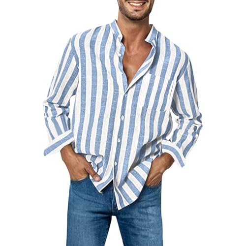 Men's Long Sleeve Button Down Shirts Casual Striped Collared Fall Tshirt Fashion 2024 Cotton Work Office Clothes