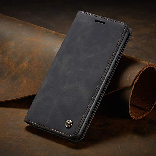 Ueebai Wallet Case For Samsung Galaxy A21S, Premium Pu Leather Case Vintage Matte Wallet Flip Cover [Card Slots] [Magnetic Closure] Stand Function Folio Shockproof Full Protection - Black #TOP7