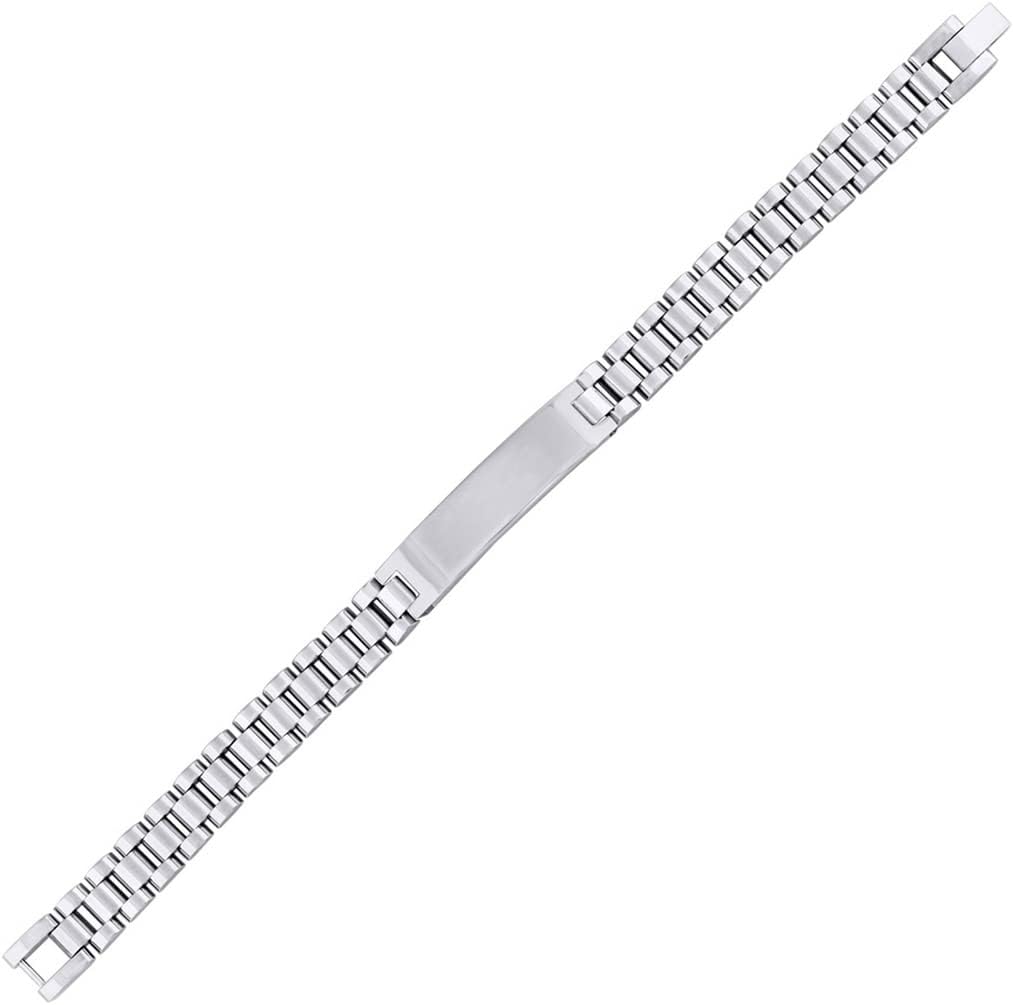 JewelryWeb Stainless Steel Mens Shiny Finish 10mm ID Bracelet -8inch Identification Bracelet for Men