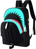 School Backpack Kids Boys Bookbag for Elementary Back Bag Travel Rucksack Daypack for Girls Men Women (Luminous Shark - Black)