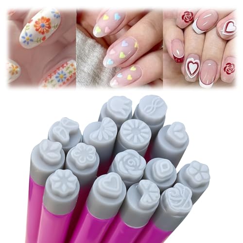 ESUOHYM 15PCS Nail Art Stamp Pen Set Butterfly Flower Nail Stamper Pen 3s Quick Nail Art Tools with Different Patterns, For Beginner DIY Salon Manicure