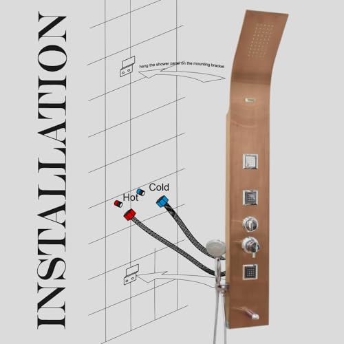 Image of JAAZ | Imperial Rose Gold Shower Panel Tower System | 3 Body Jets, Tub Spout & Hand Shower with 3 Modes | Adjustable Knobs | Bathroom Shower Set