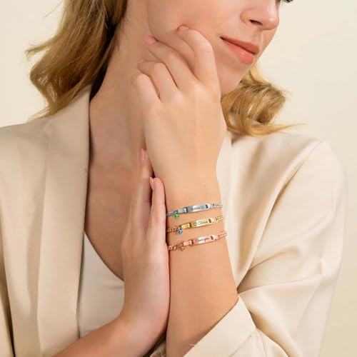 925 Sterling Silver Custom Baby Bracelets for Infant Girls, Engrave Toddler Bracelets with Name and Birthstone, Baby Jewelry for Infant Girls, Personalized Baby Girl Boy Gifts4