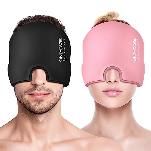 Image of ONLYCARE 2 Pack Migraine Relief Cap, Headache Relief Cap with Odorless Reusable Gel Head Wrap, Soothing Face Ice Pack Mask Products with Hot & Cold Therapy for Tension, Stress, Hangover & Puffy Eyes