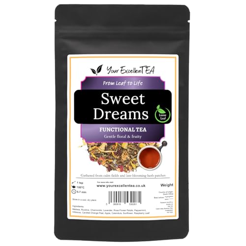 Sweet Dreams Tea (50g) for Sleep - Loose Leaf Herbal Tea Blend of Lemon Balm, Chamomile, Peppermint, Hibiscus, Rooibos, Fragrant Mild Aromatic Delicate Fruity Floral Refreshing