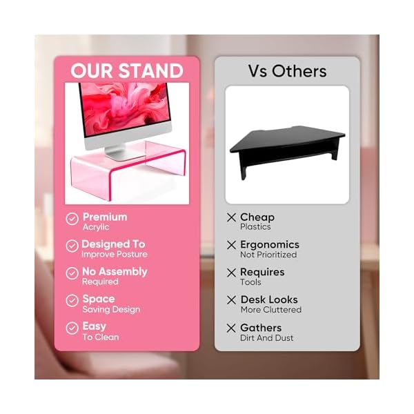 NovaMode Acrylic Monitor Stand, Pink Computer Riser, Pink Desk Riser, Pink Acrylic Laptop Stand, Acrylic Monitor Stand for Desk, Pink Monitor Stand, Monitor Riser – Bild 7