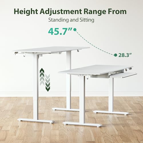 Image of Agilestic Electric Standing Desk with Drawers, 55 x 24 Inches Height Adjustable Desk, Stand up Computer Table with Memory Preset, for Work Office Home, Ivory